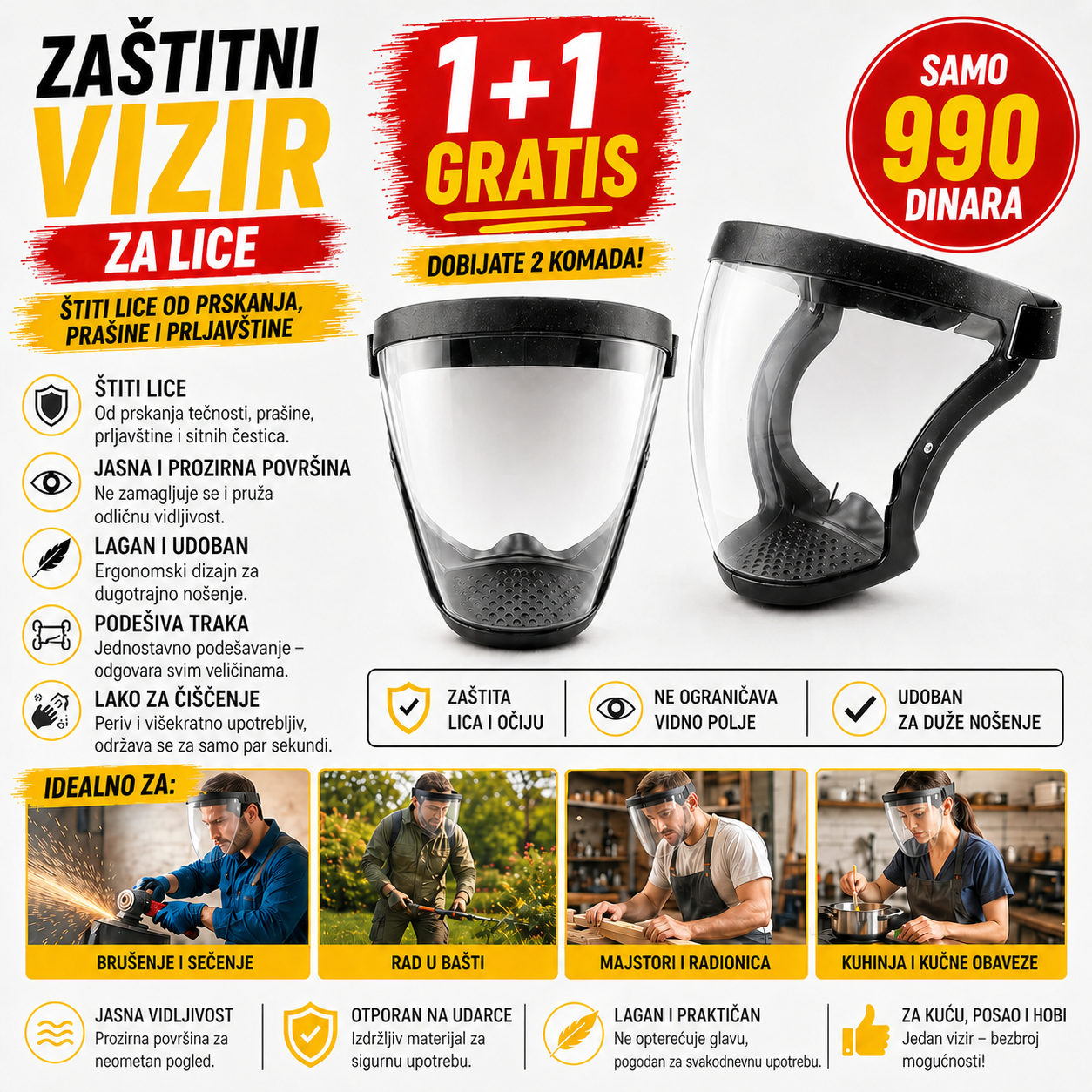 Zaštitni vizir za lice - 1+1 gratis