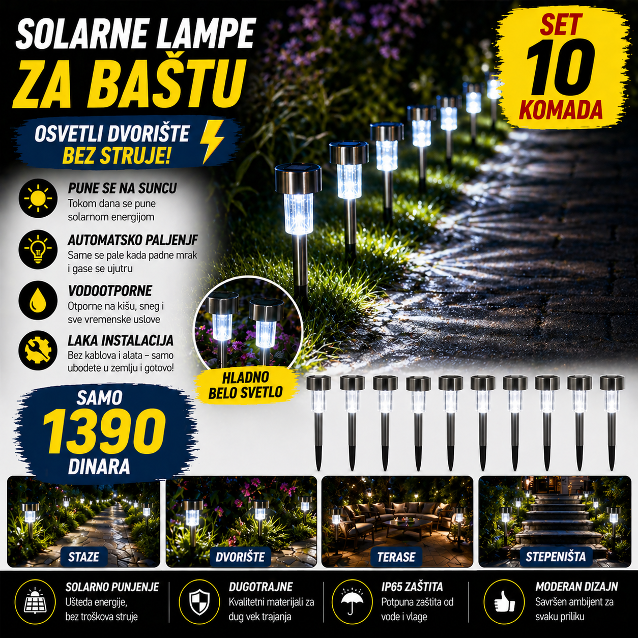 Solarne lampe za baštu - 10 komada