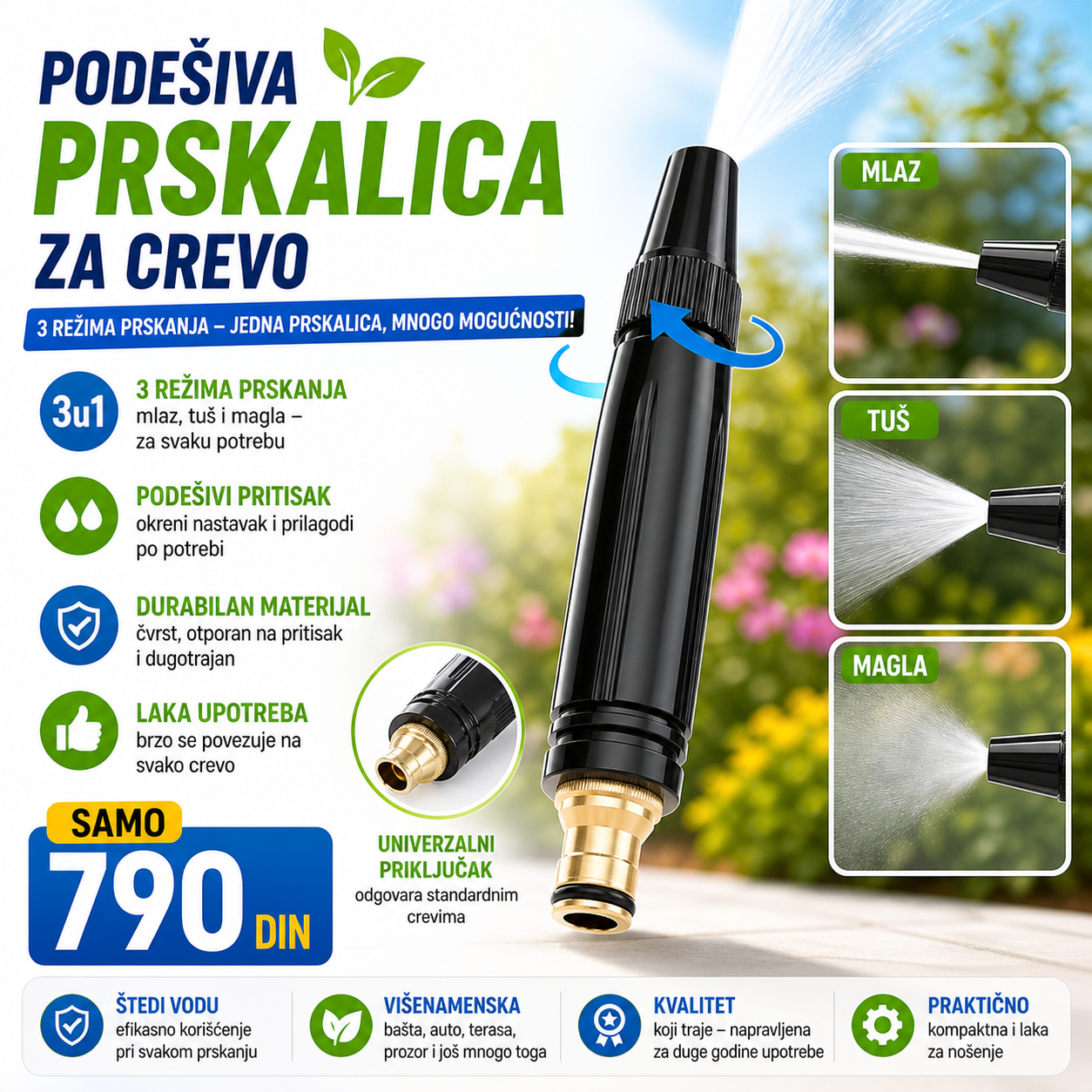 Podesiva prskalica za crevo
