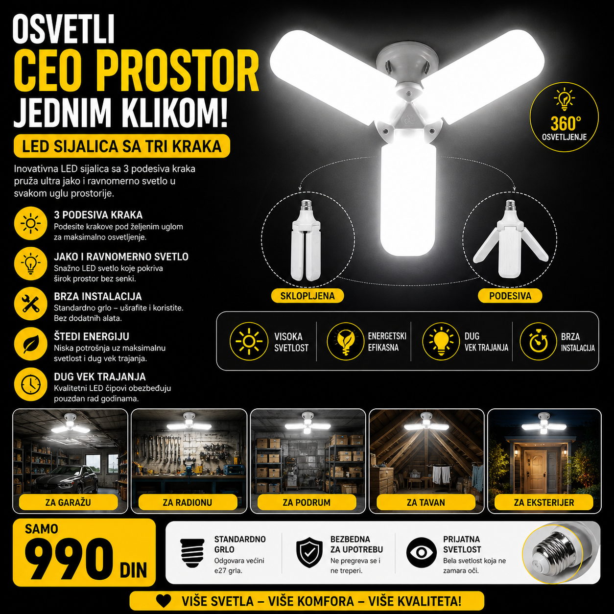 LED Sijalica sa tri kraka