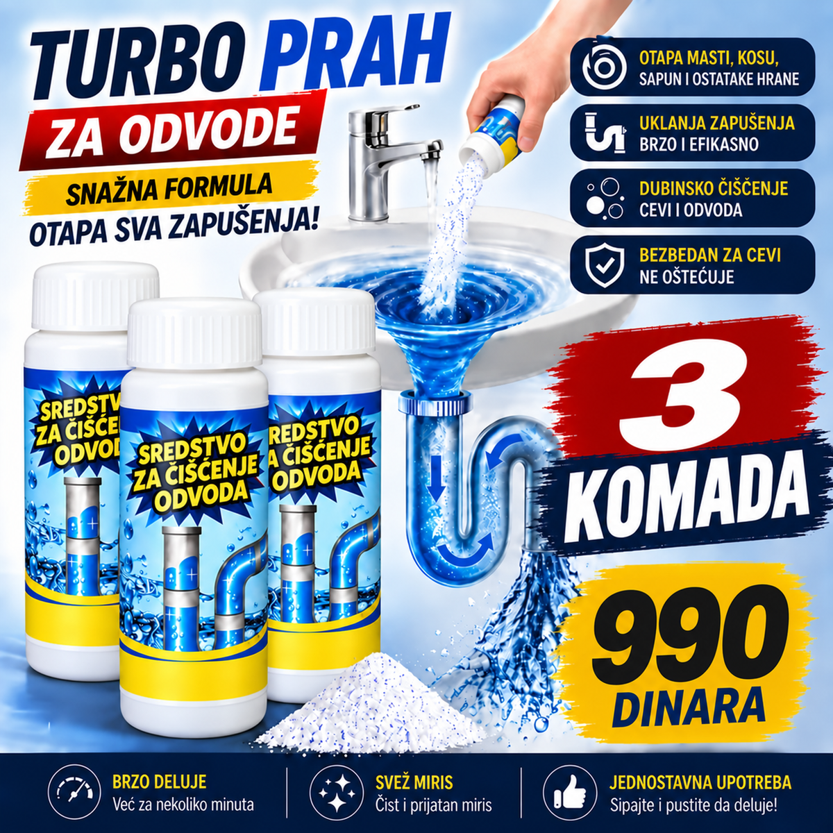 Turbo prah za odvode - 3 komada