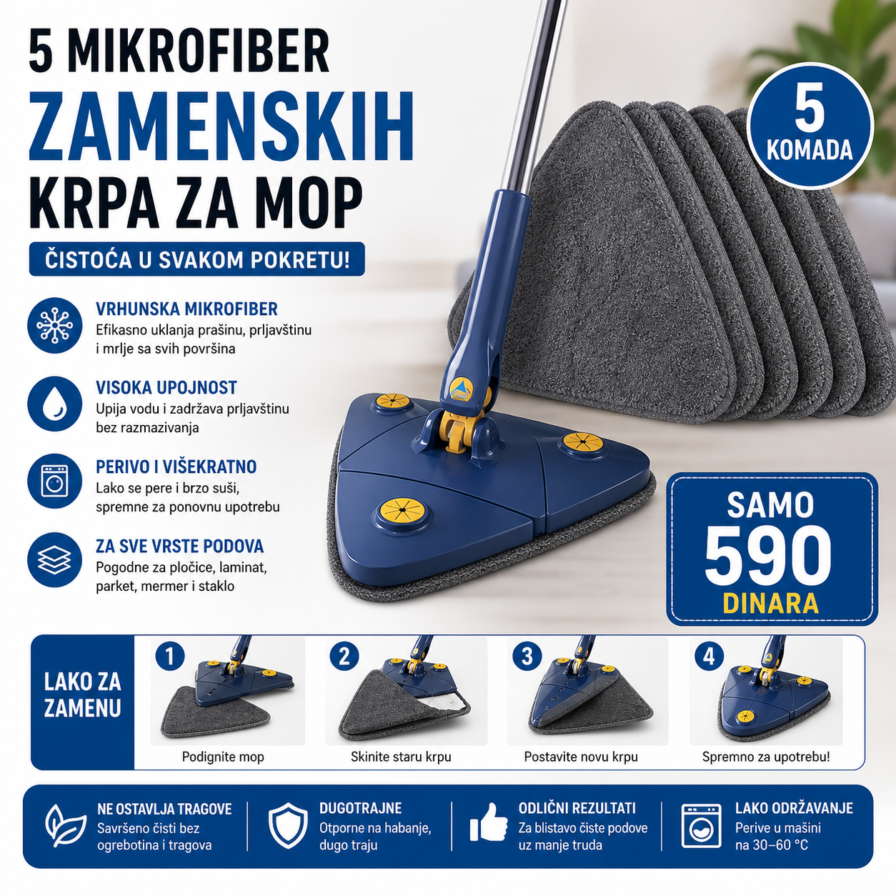 Set 5 mikrofiber krpe za multifunkcionalni mop