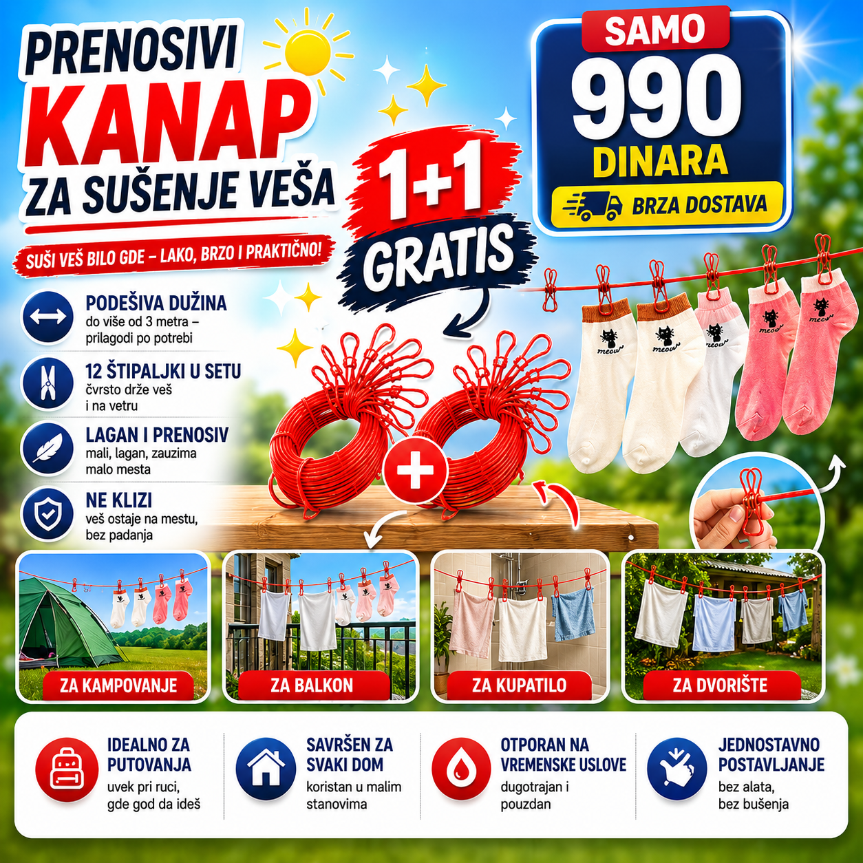 Prenosivi kanap za veš - 1+1 gratis
