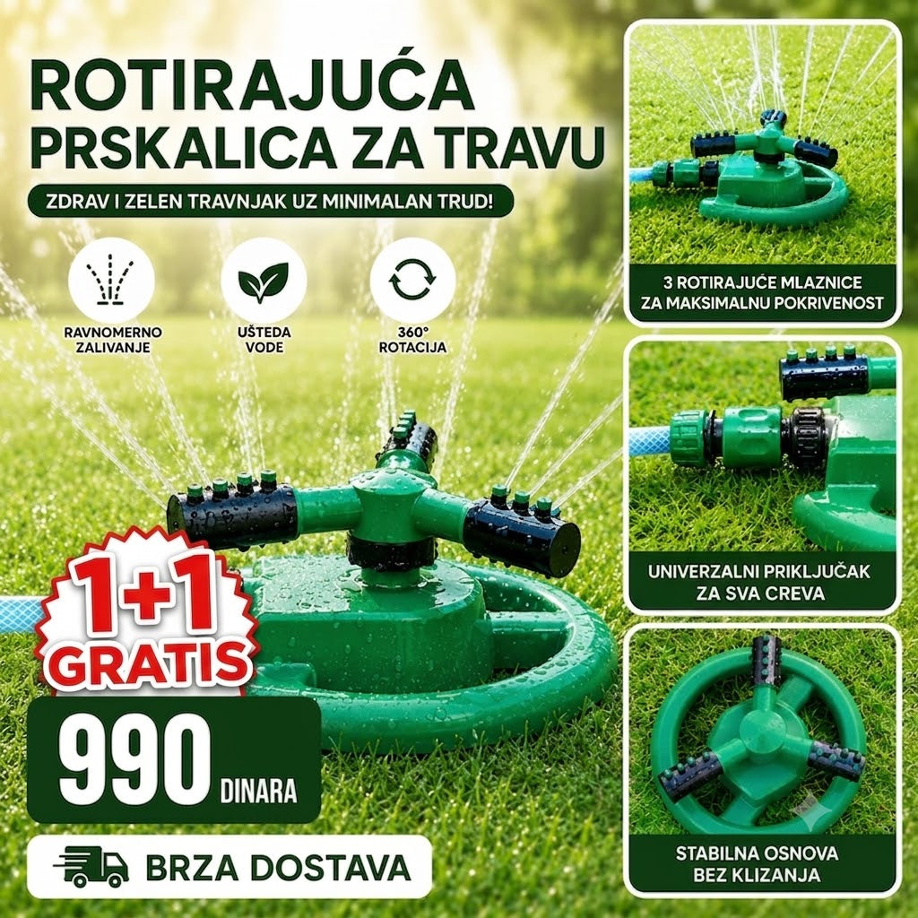 Rotirajuća prskalica za travu - 1+1 gratis