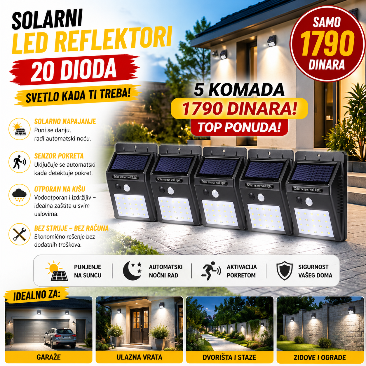 LED Solarni Reflektor dioda - 5 komada