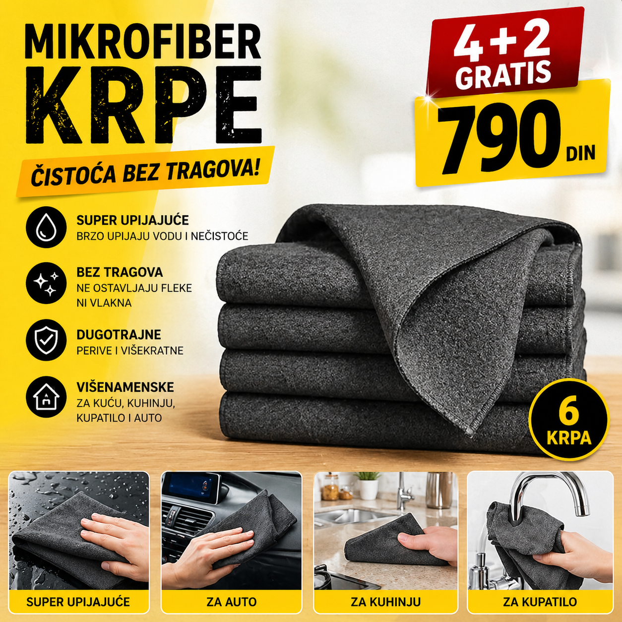 Magične mikrofiber krpe - 4+2 gratis