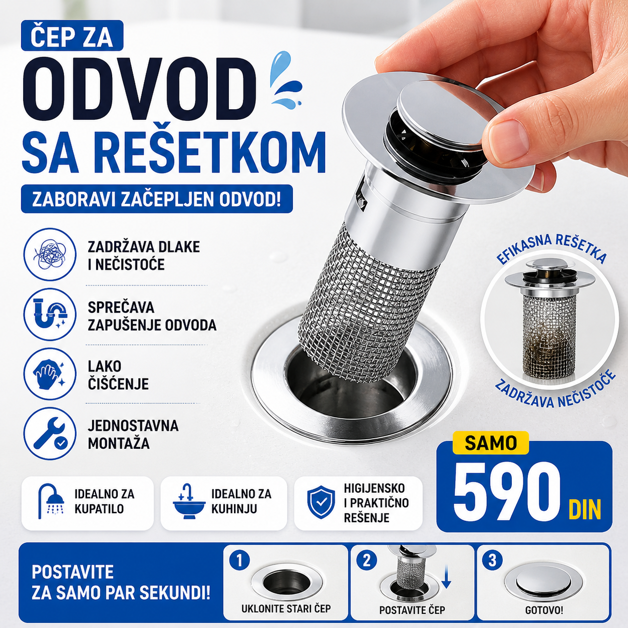 Pop Up Čep sa metalnom rešetkom