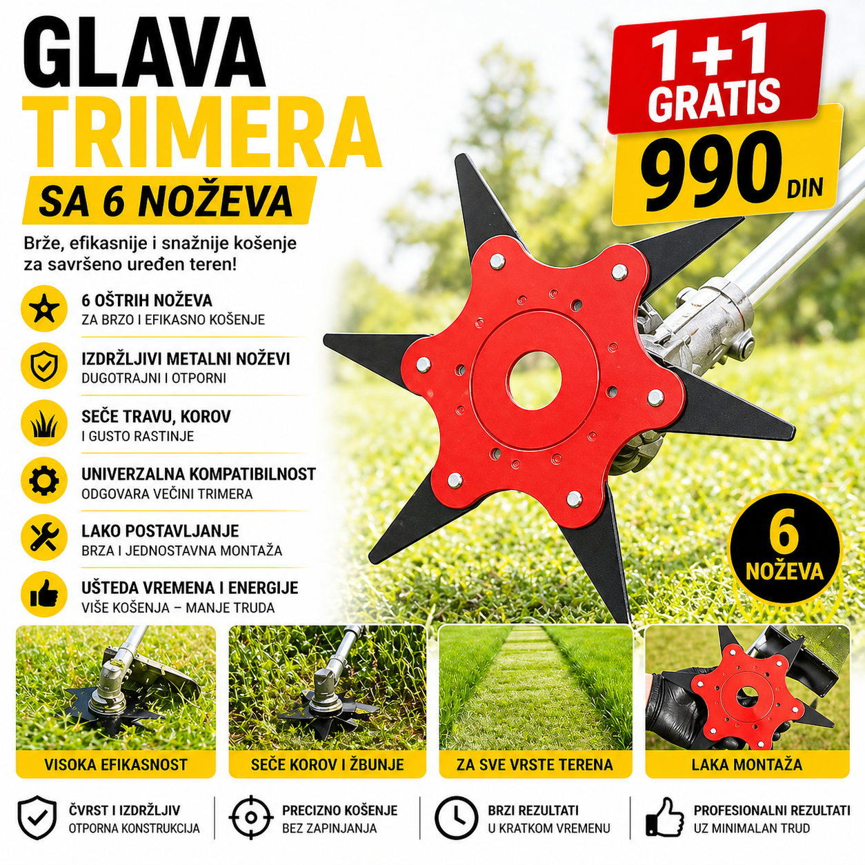 Metalna glava trimera sa 6 noževa - 1+1 gratis
