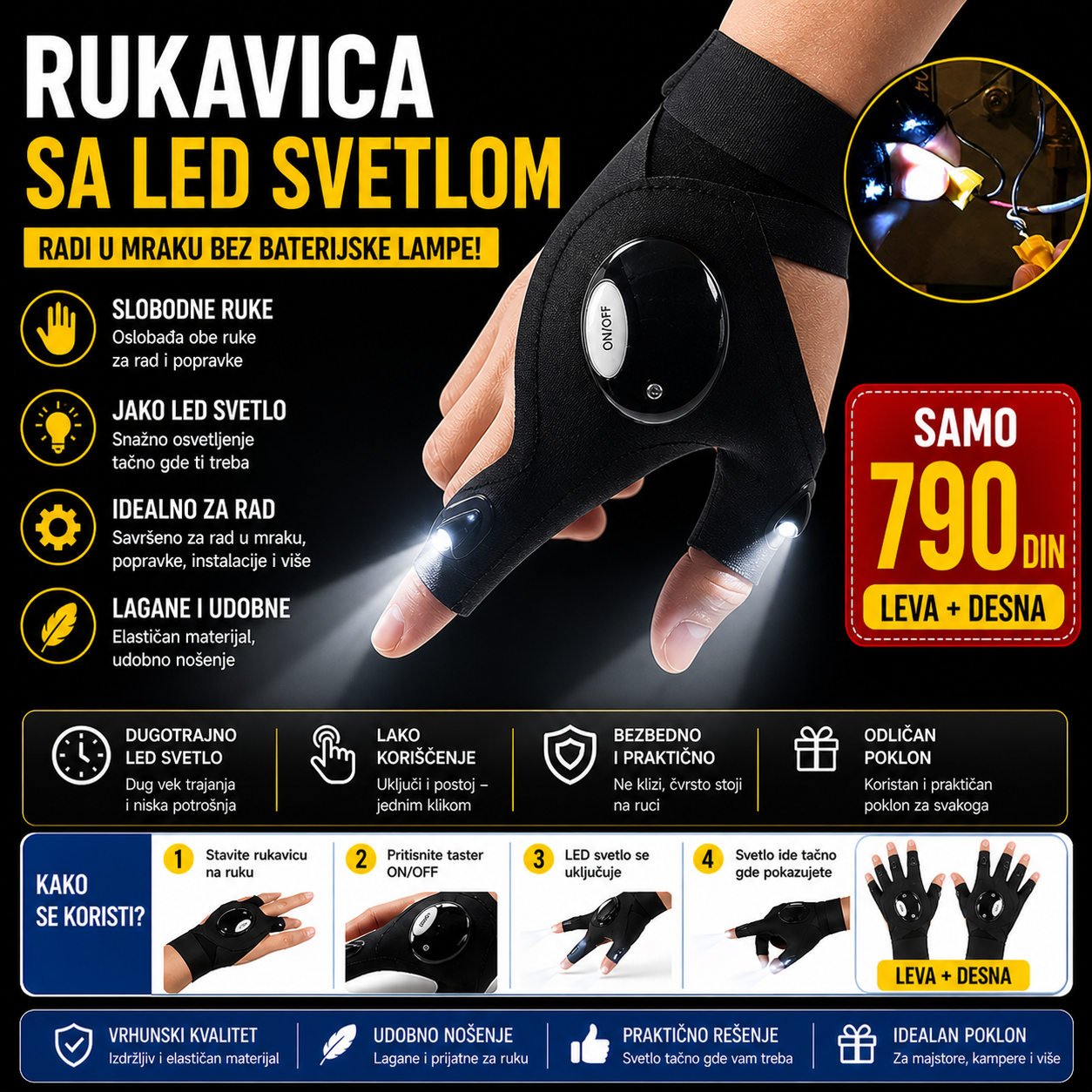 Rukavice lampa - leva+desna