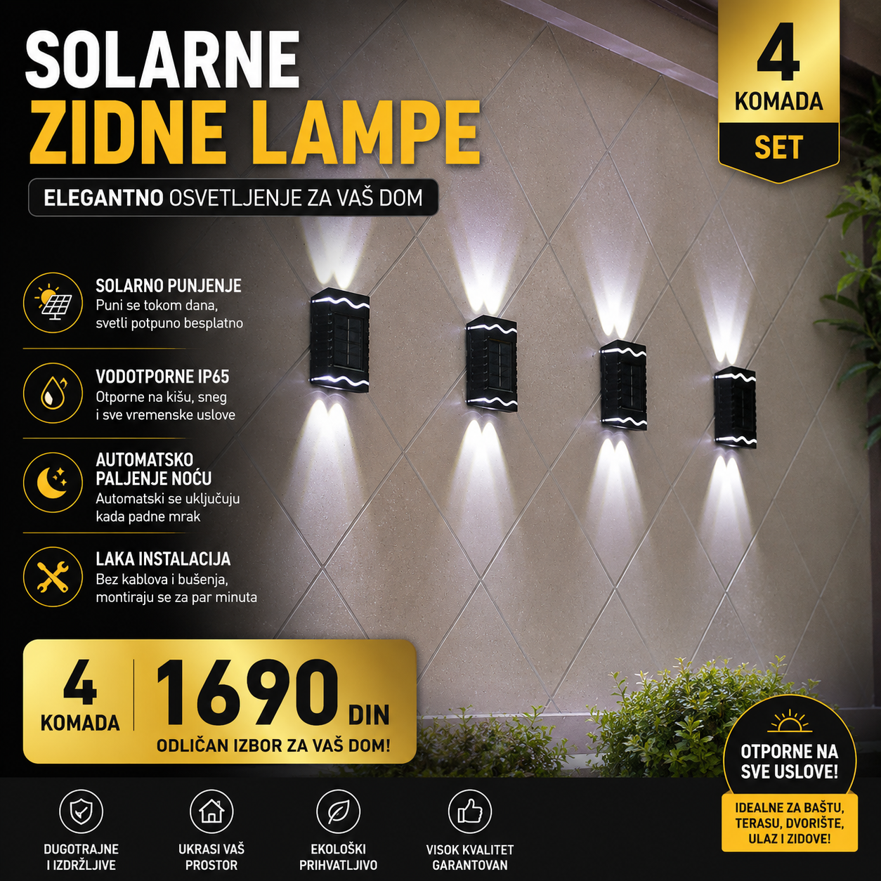 Solarne zidne lampe - 4 komada