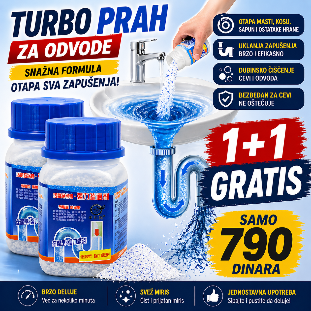 Turbo prah za odvode - 1+1 gratis