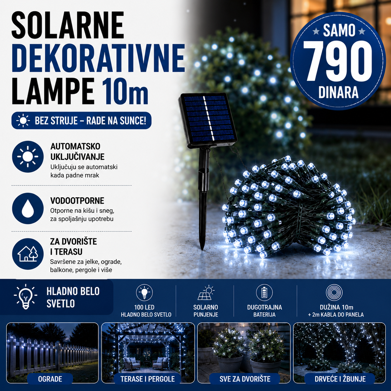 Solarne Dekorativne Lampe 10m