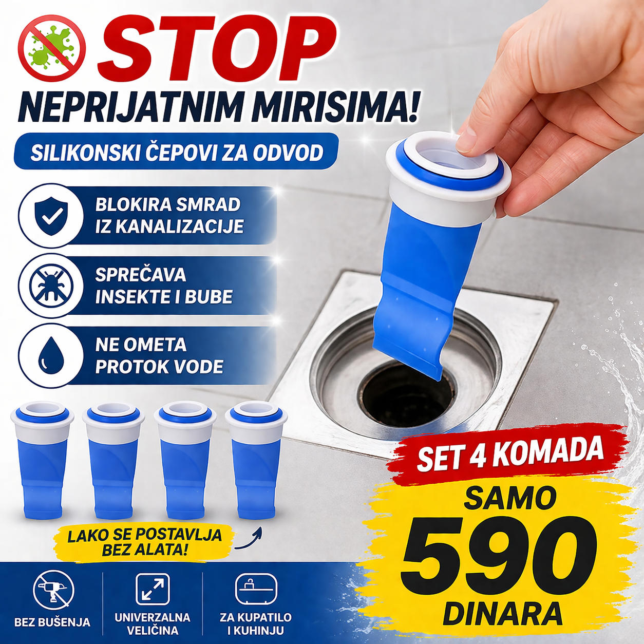 Silikonski čepovi protiv neprijatnih mirisa - 4 komada
