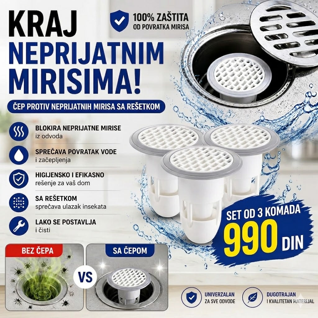 Čep protiv neprijatnih mirisa sa rešetkom - 3 komada