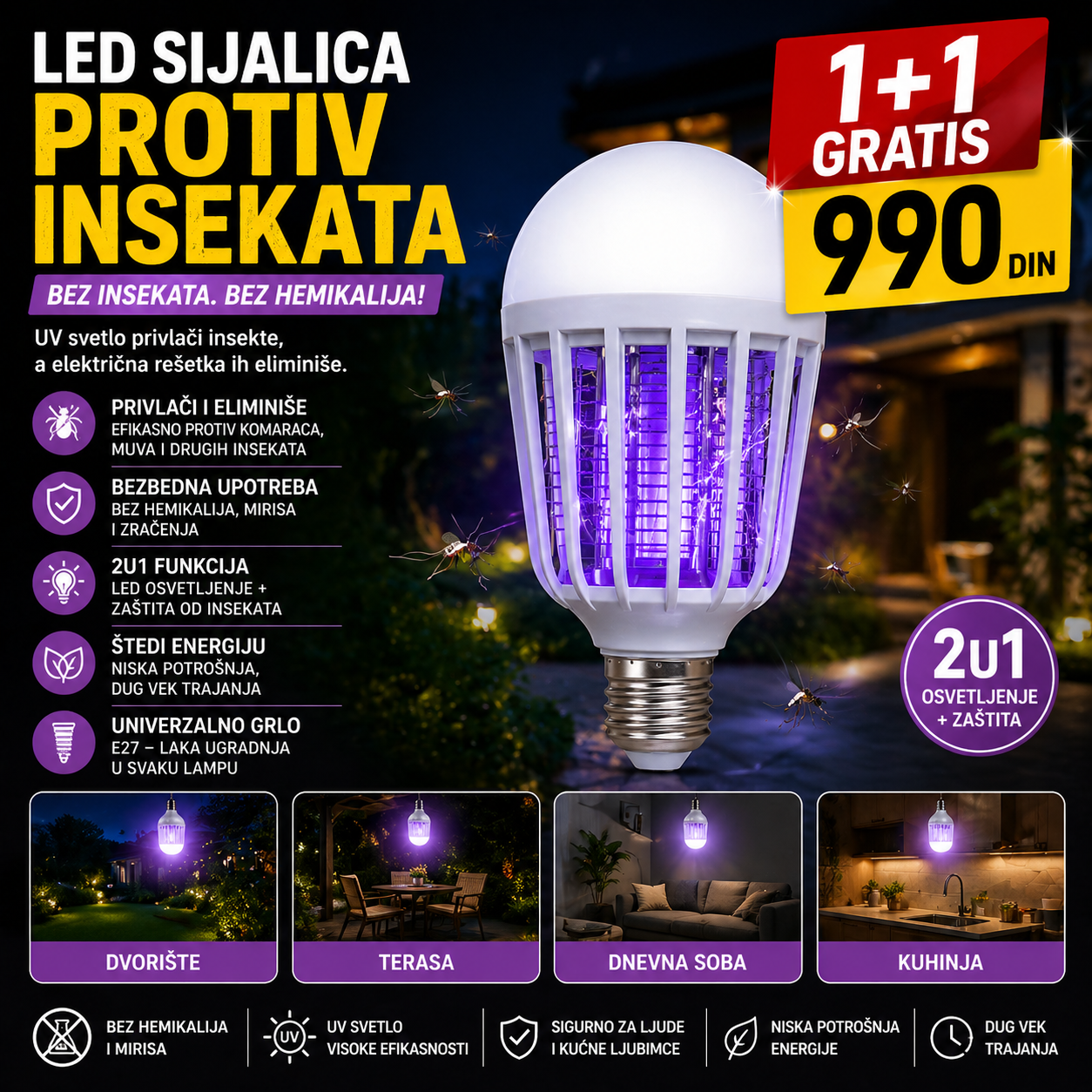 LED sijalica protiv insekata - 1+1 gratis