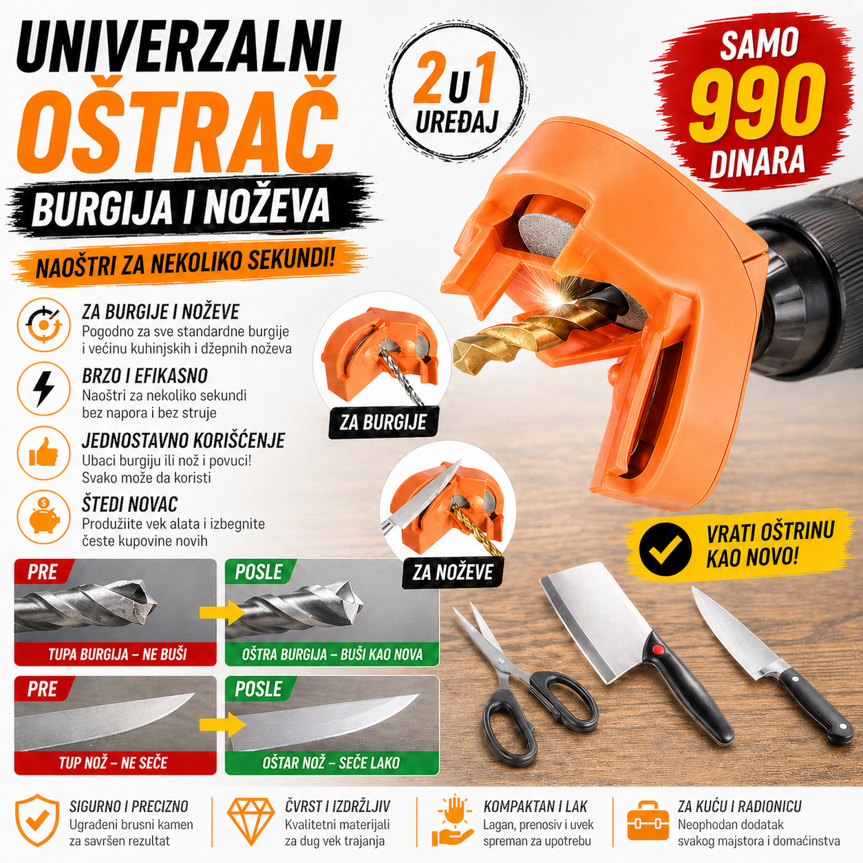 Univerzalni oštrač burgija i noževa