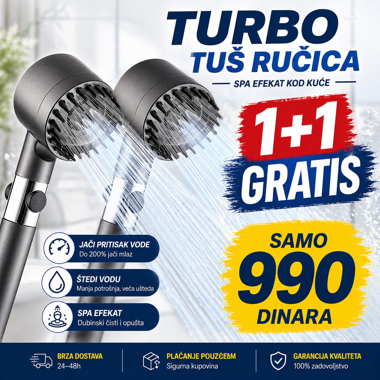 Hidromasažna tuš ručica - 1+1 gratis