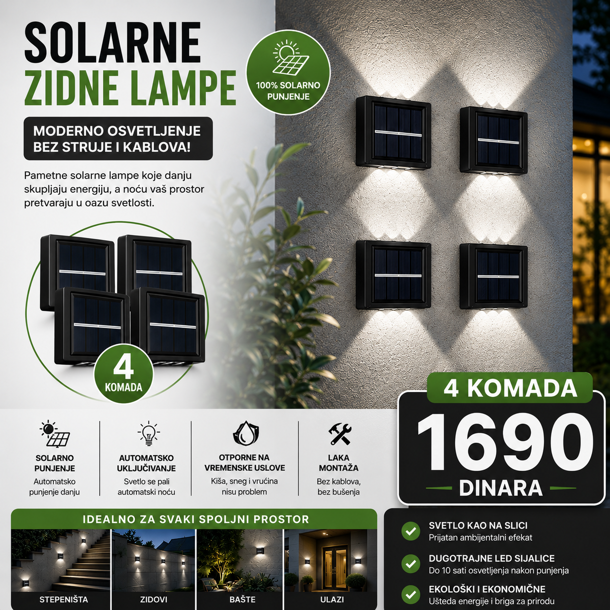 Zidne solarne lampe - 4 komada