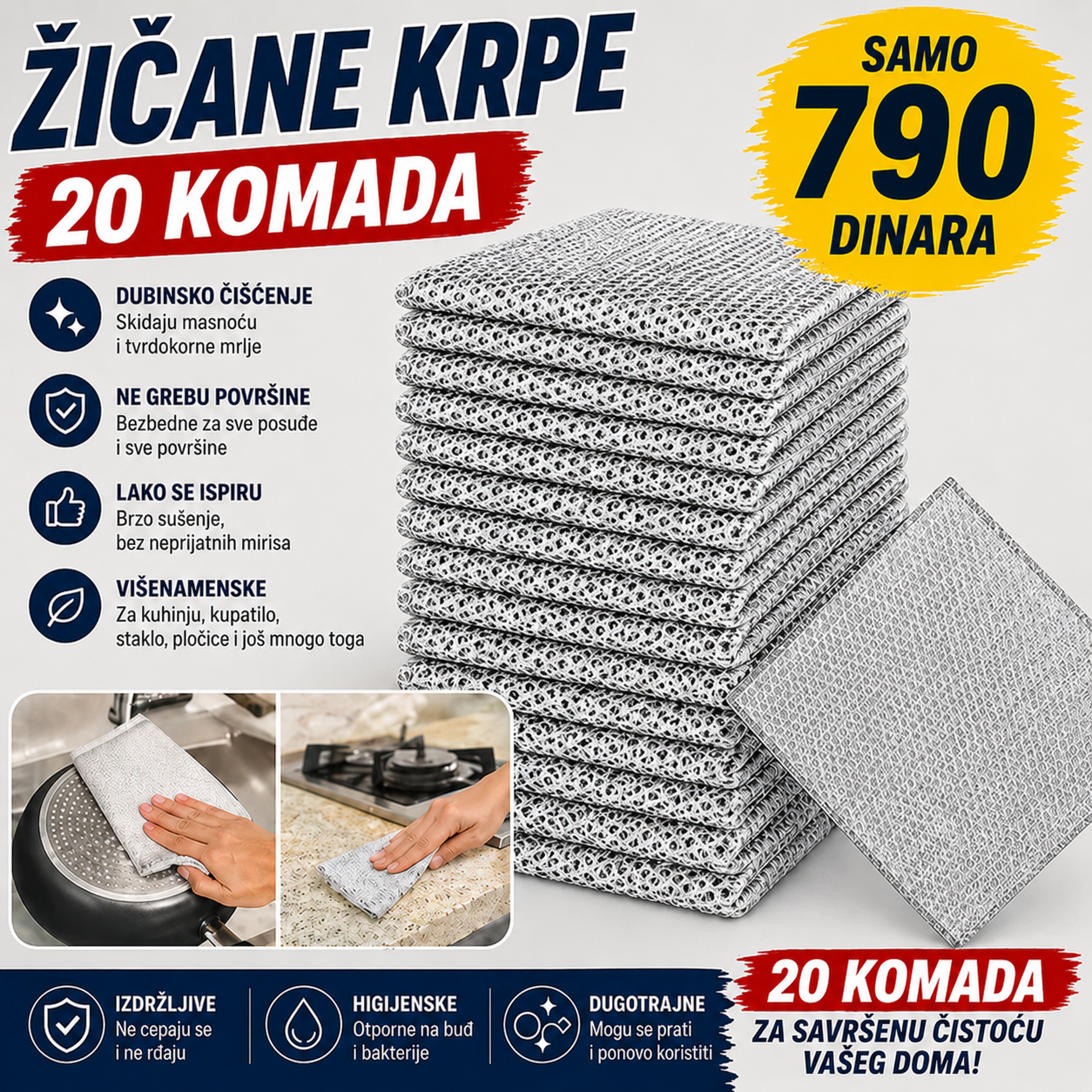 20 jednoslojnih žičanih krpa