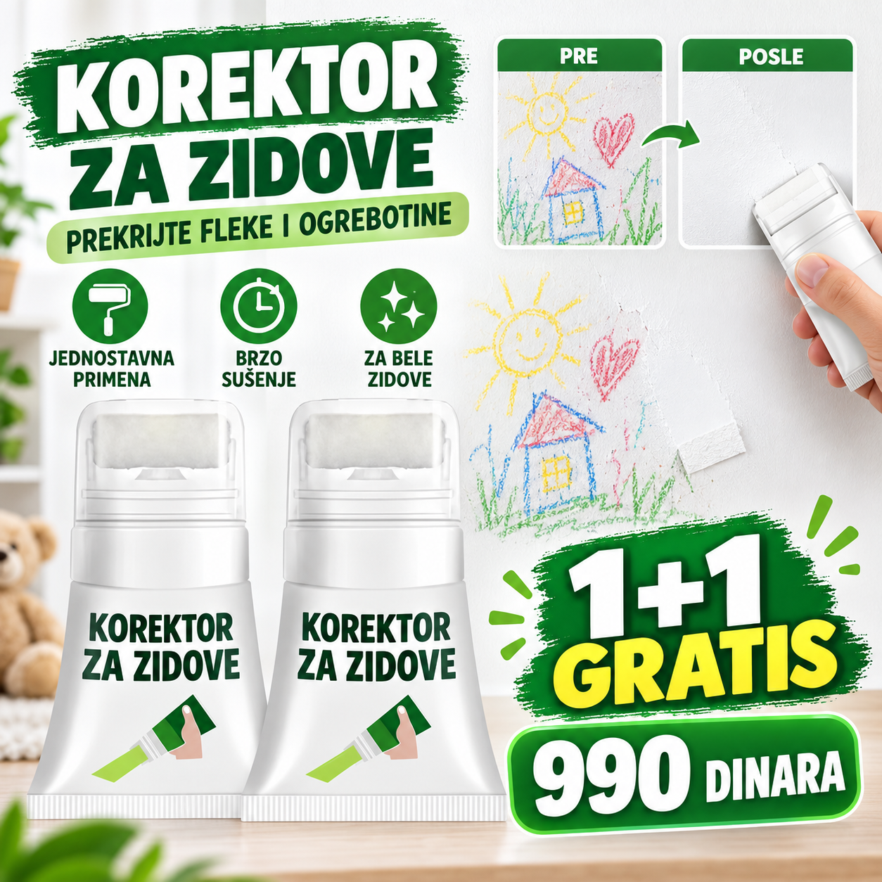 Magični roler za zidove - 1+1 gratis