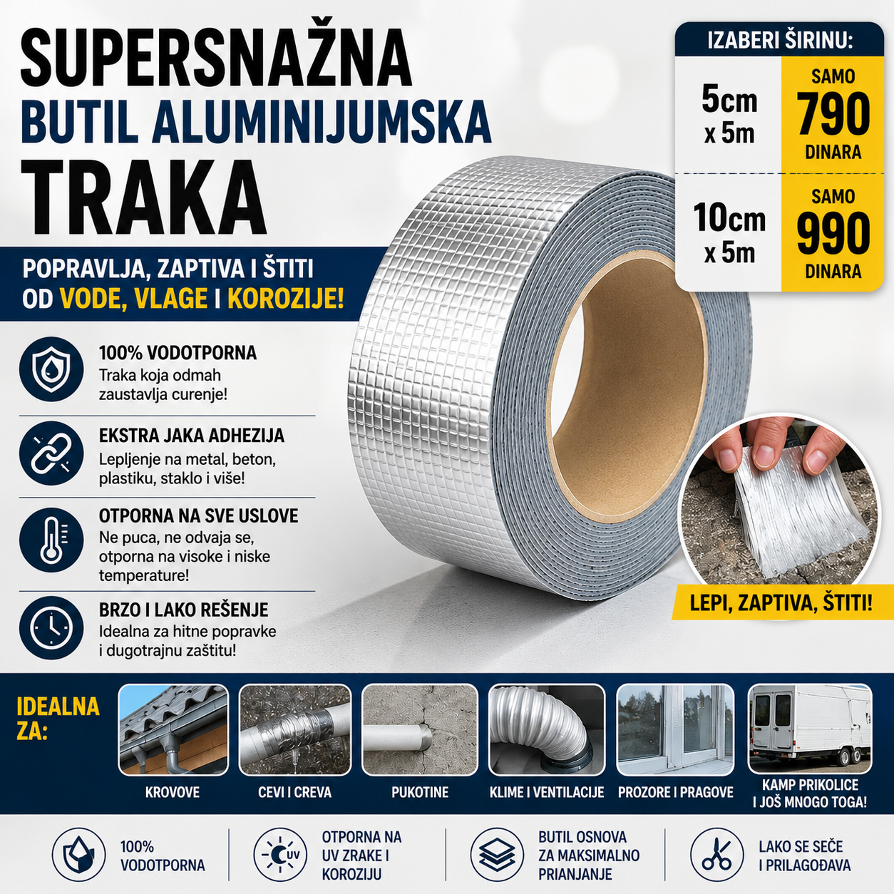 Supersnažna butil aluminijumska traka - 5m
