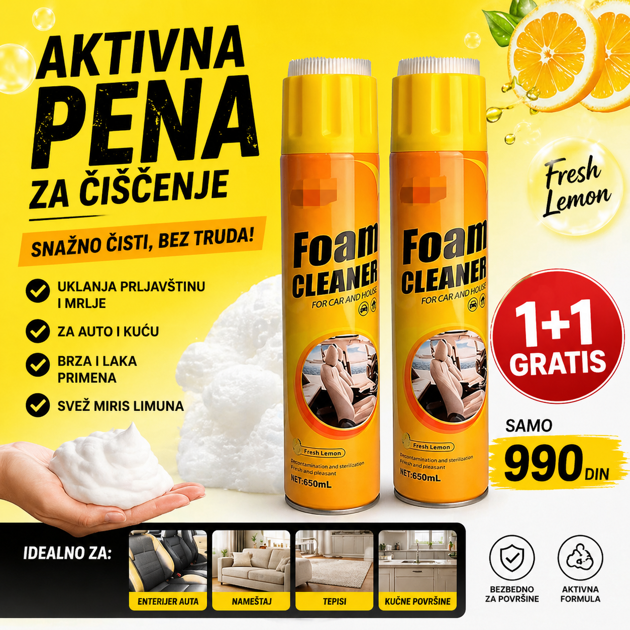Aktivna pena za čišćenje - 1+1 gratis