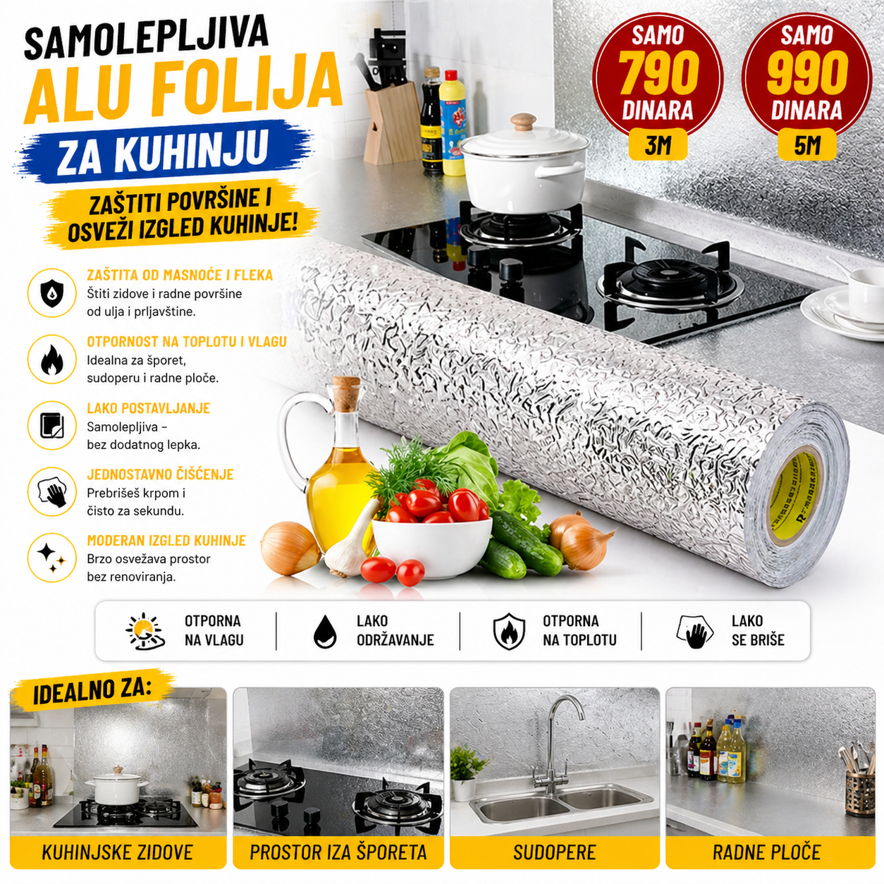 Samolepljiva alu folija za kuhinju
