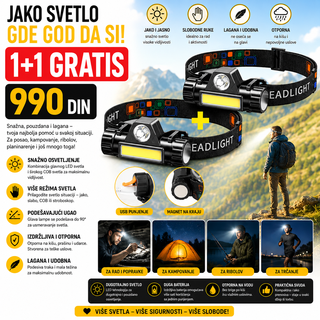LED lampa za glavu - 1+1 gratis