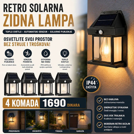 Vintage solarna zidna lampa - 4 komada