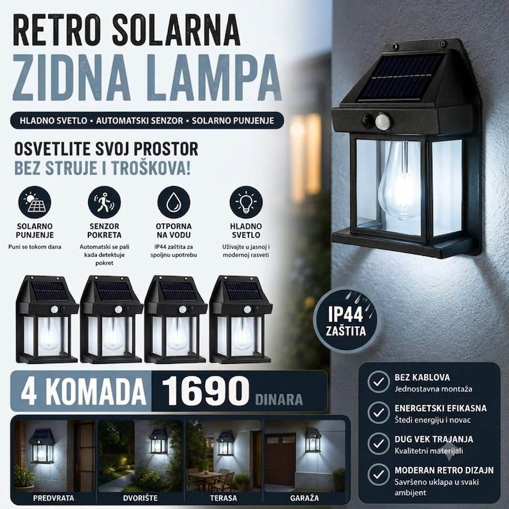 Vintage solarna zidna lampa - 4 komada